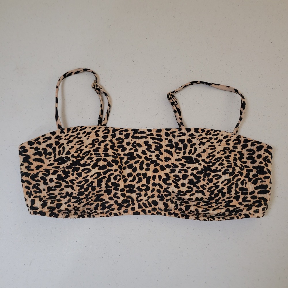 Hollister Medium Bikini Top Womens Leopard Print Ribbed Bandeau Swim Tan Black